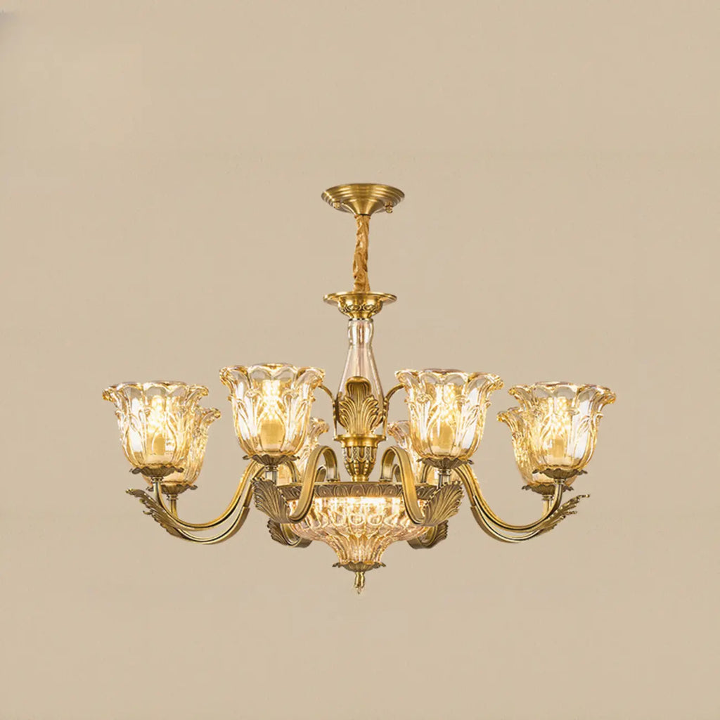 Lustre élégant en cristal et verre doré à motif floral