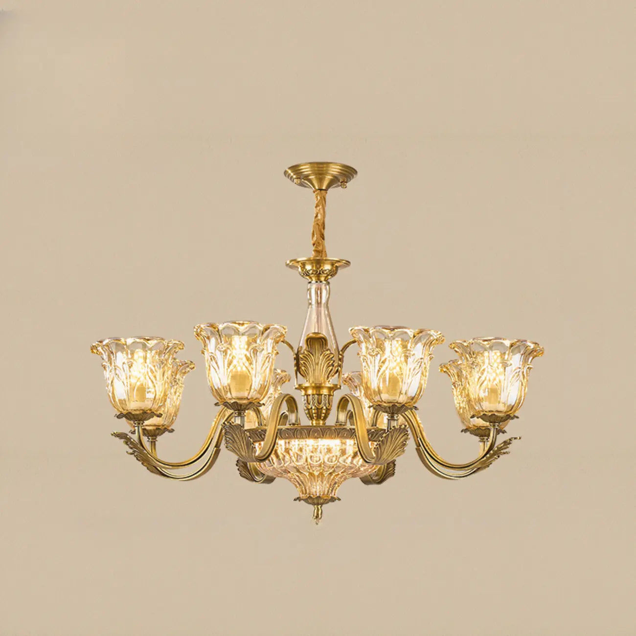 Lustre élégant en cristal et verre doré à motif floral