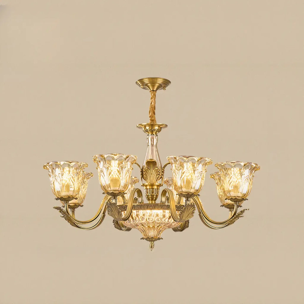 Lustre élégant en cristal et verre doré à motif floral