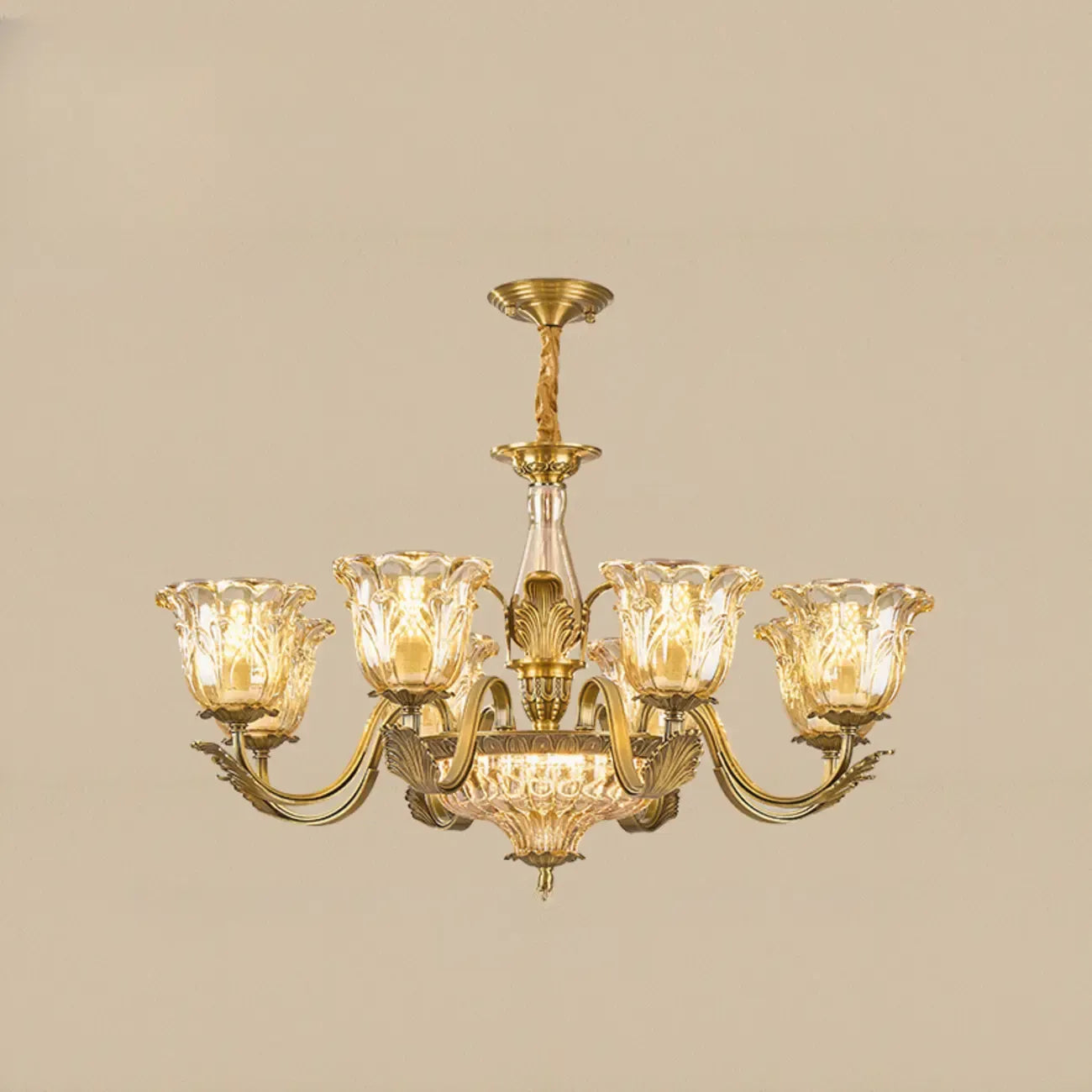 Lustre élégant en cristal et verre doré à motif floral