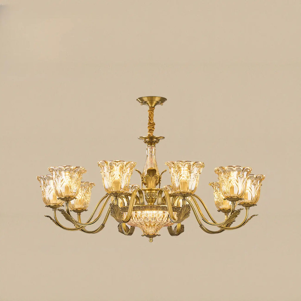 Lustre élégant en cristal et verre doré à motif floral
