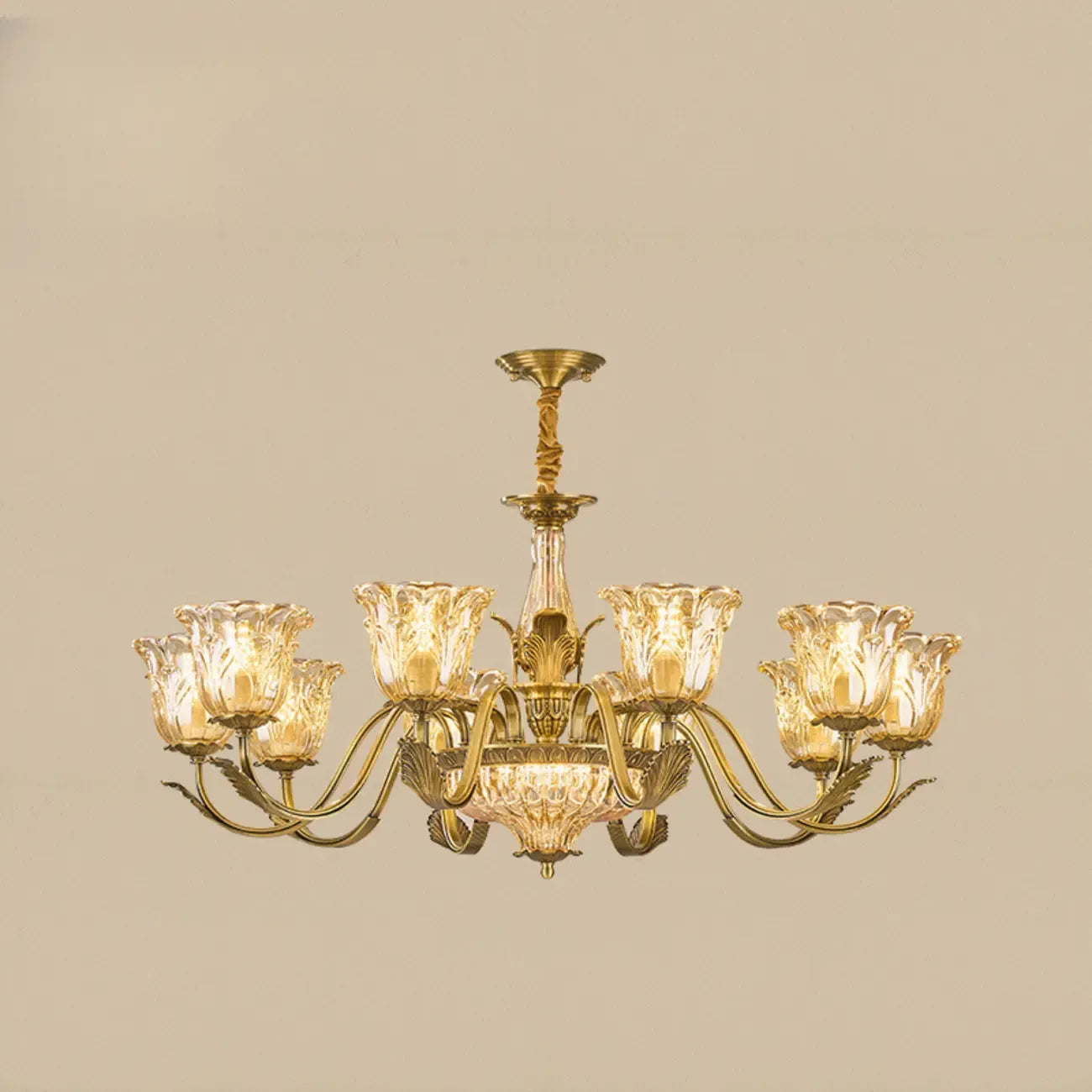 Lustre élégant en cristal et verre doré à motif floral