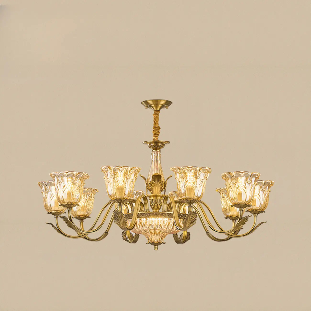 Lustre élégant en cristal et verre doré à motif floral