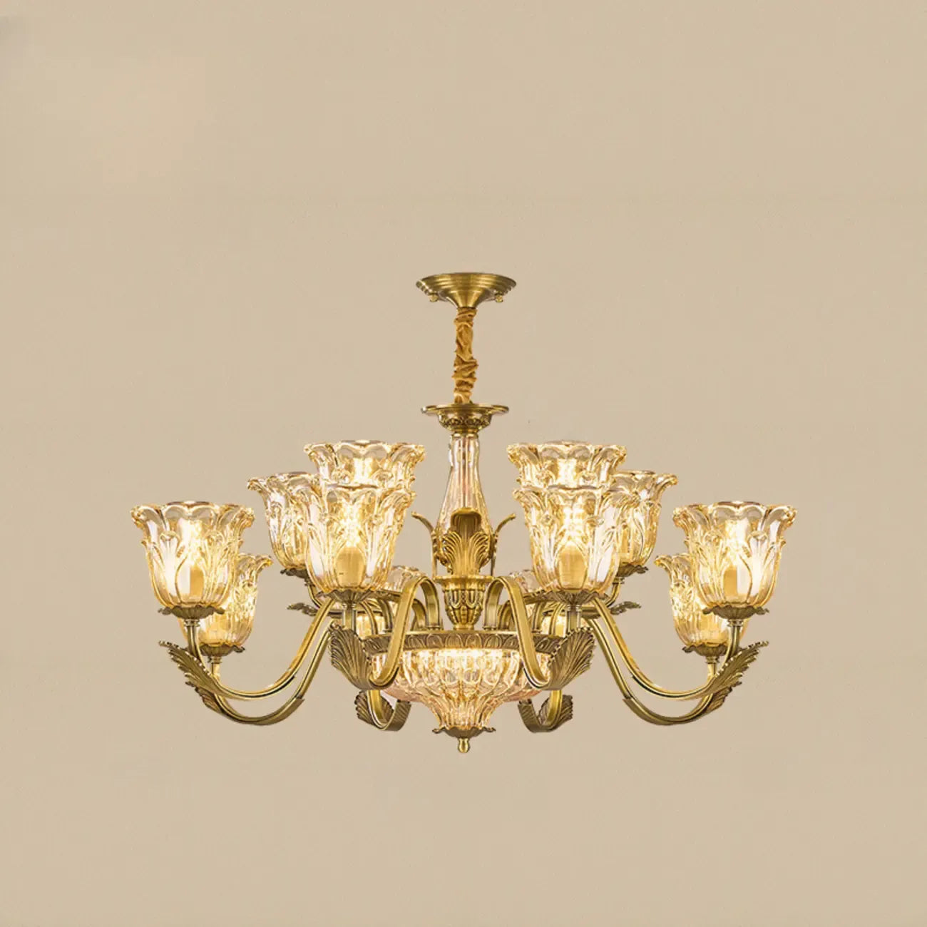 Lustre élégant en cristal et verre doré à motif floral