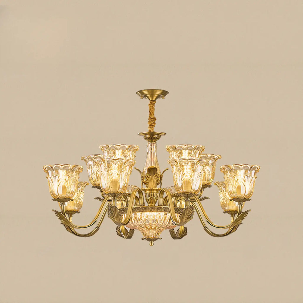 Lustre élégant en cristal et verre doré à motif floral