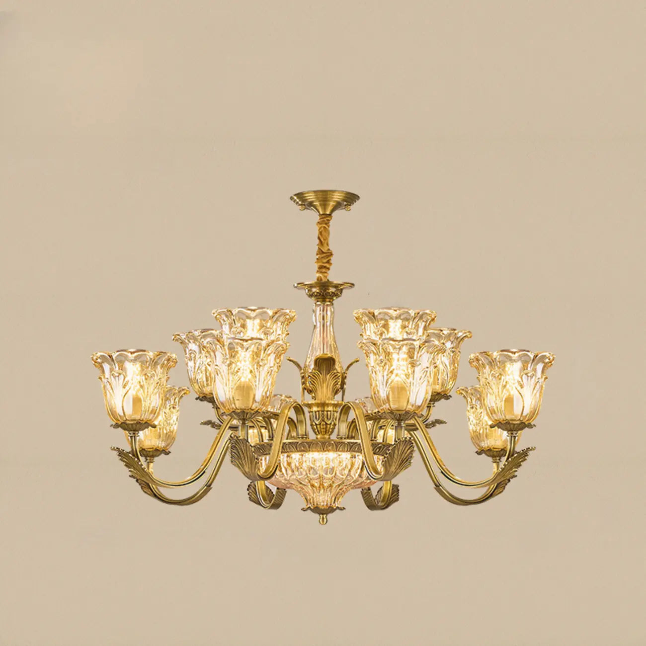 Lustre élégant en cristal et verre doré à motif floral