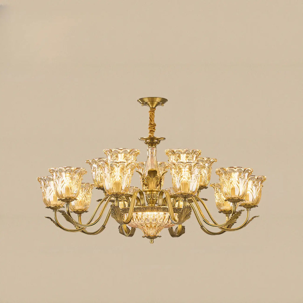 Lustre élégant en cristal et verre doré à motif floral