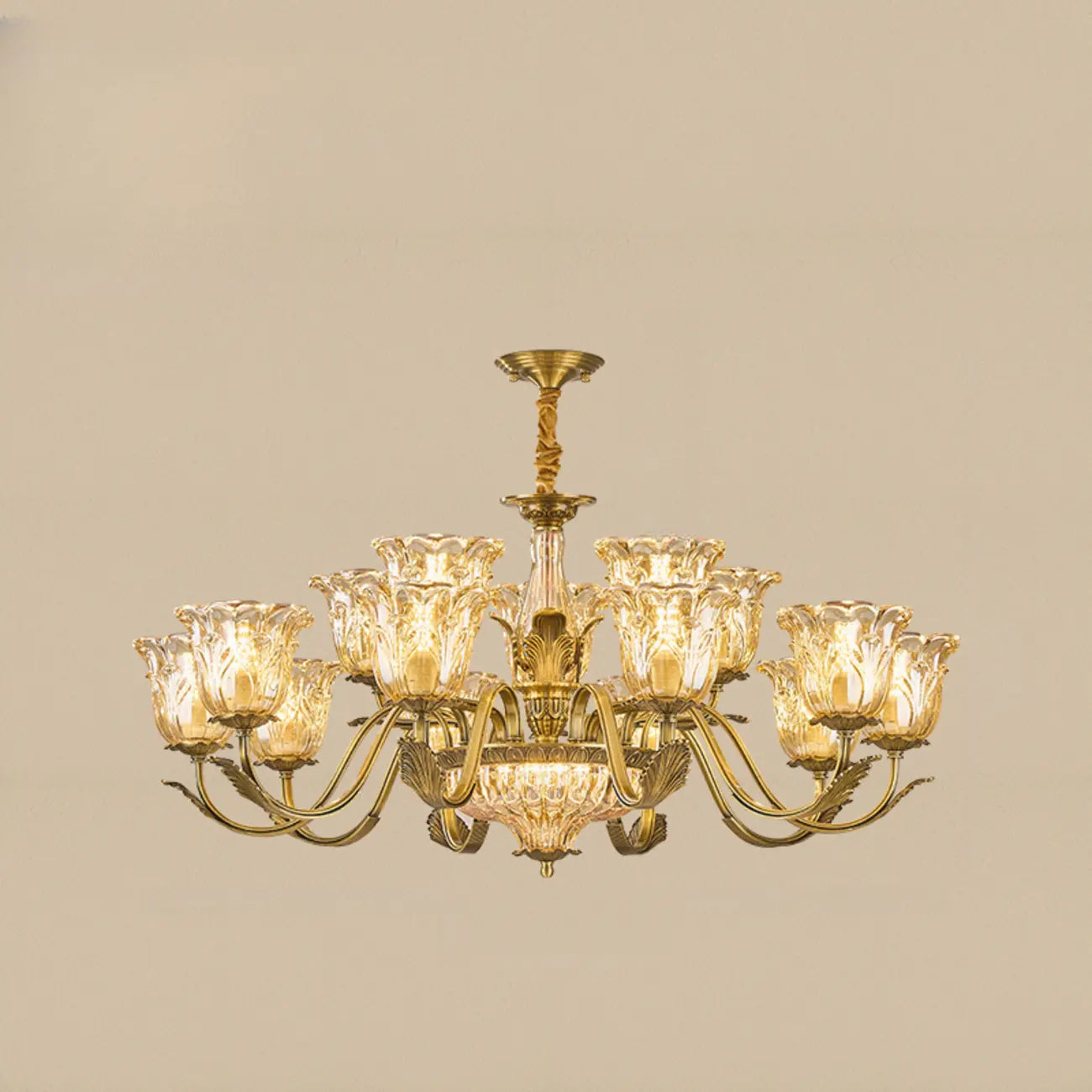 Lustre élégant en cristal et verre doré à motif floral