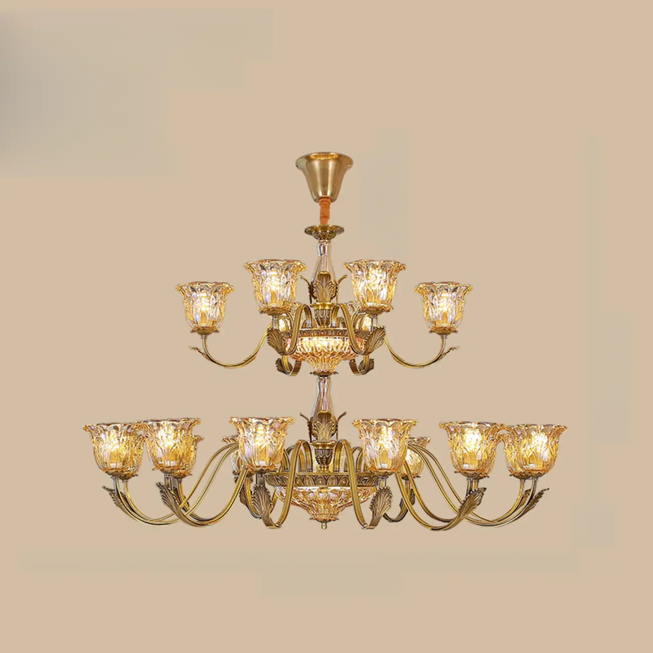 Lustre élégant en cristal et verre doré à motif floral