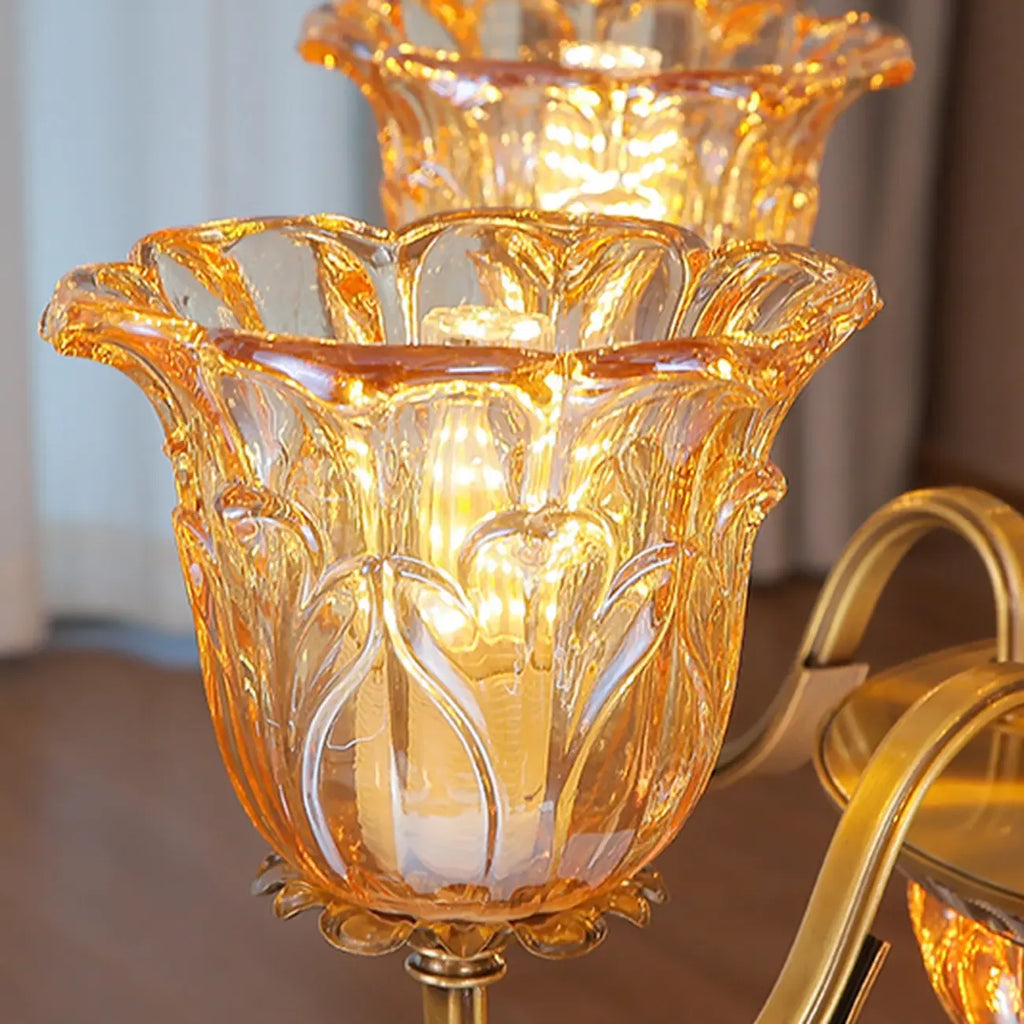Lustre élégant en cristal et verre doré à motif floral