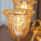 Lustre élégant en cristal et verre doré à motif floral
