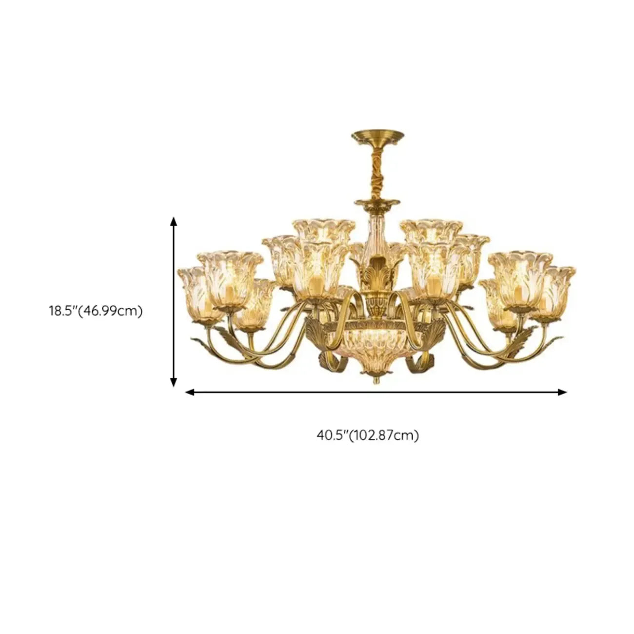 Lustre élégant en cristal et verre doré à motif floral