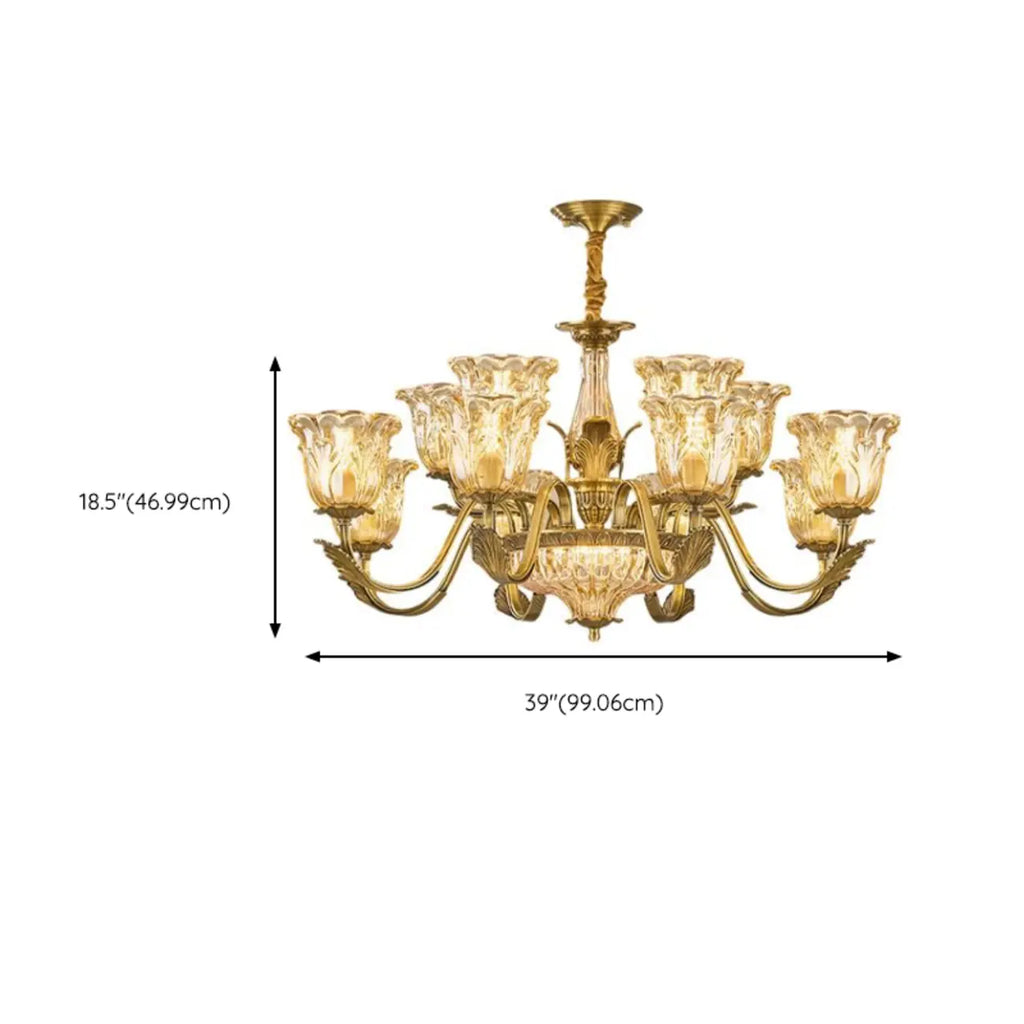 Lustre élégant en cristal et verre doré à motif floral