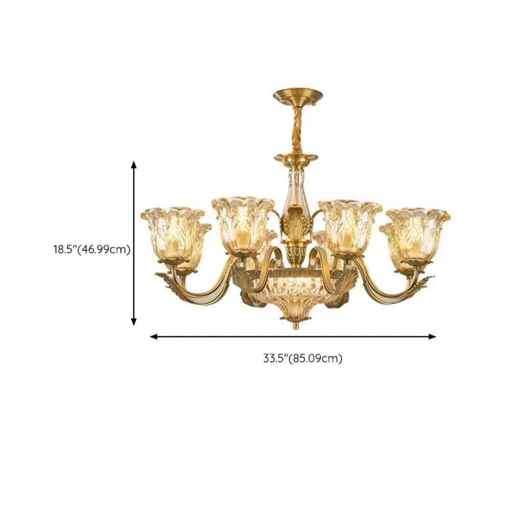 Lustre élégant en cristal et verre doré à motif floral
