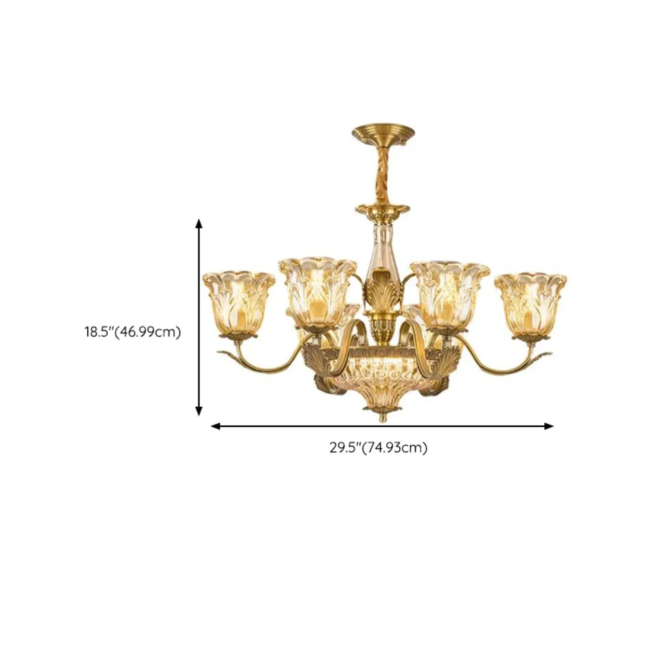 Lustre élégant en cristal et verre doré à motif floral