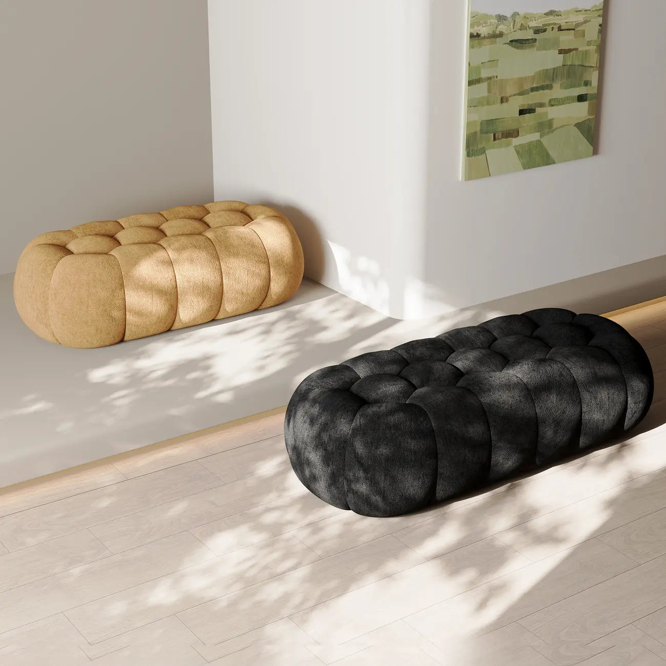 Banc de chambre contemporain en forme de nuage, recouvert de tissu