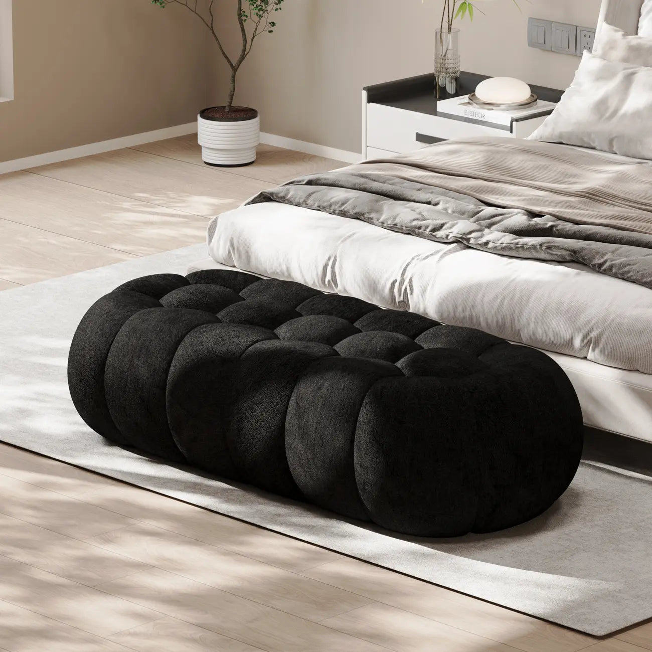 Banc de chambre contemporain en forme de nuage, recouvert de tissu