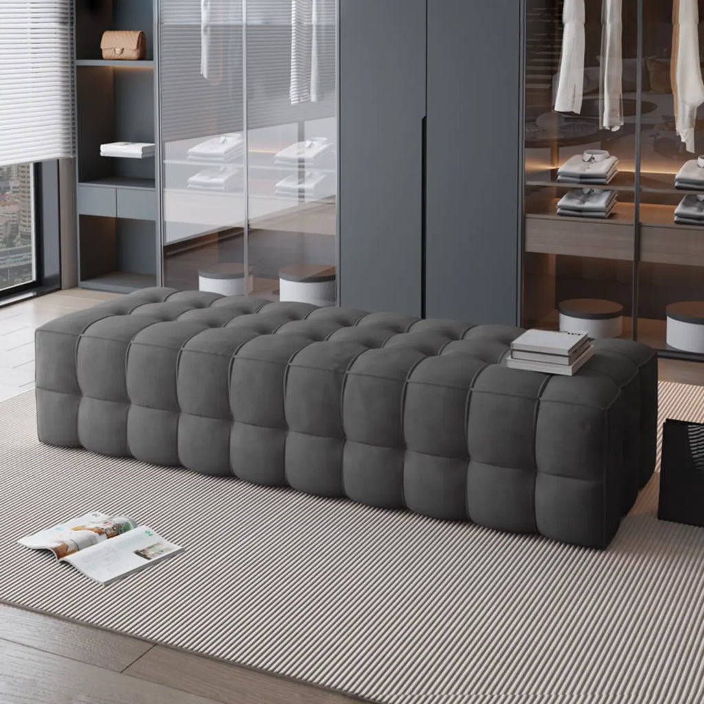 Banc de chambre long et rembourré gris clair contemporain