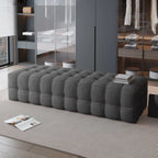 Banc de chambre long et rembourré gris clair contemporain