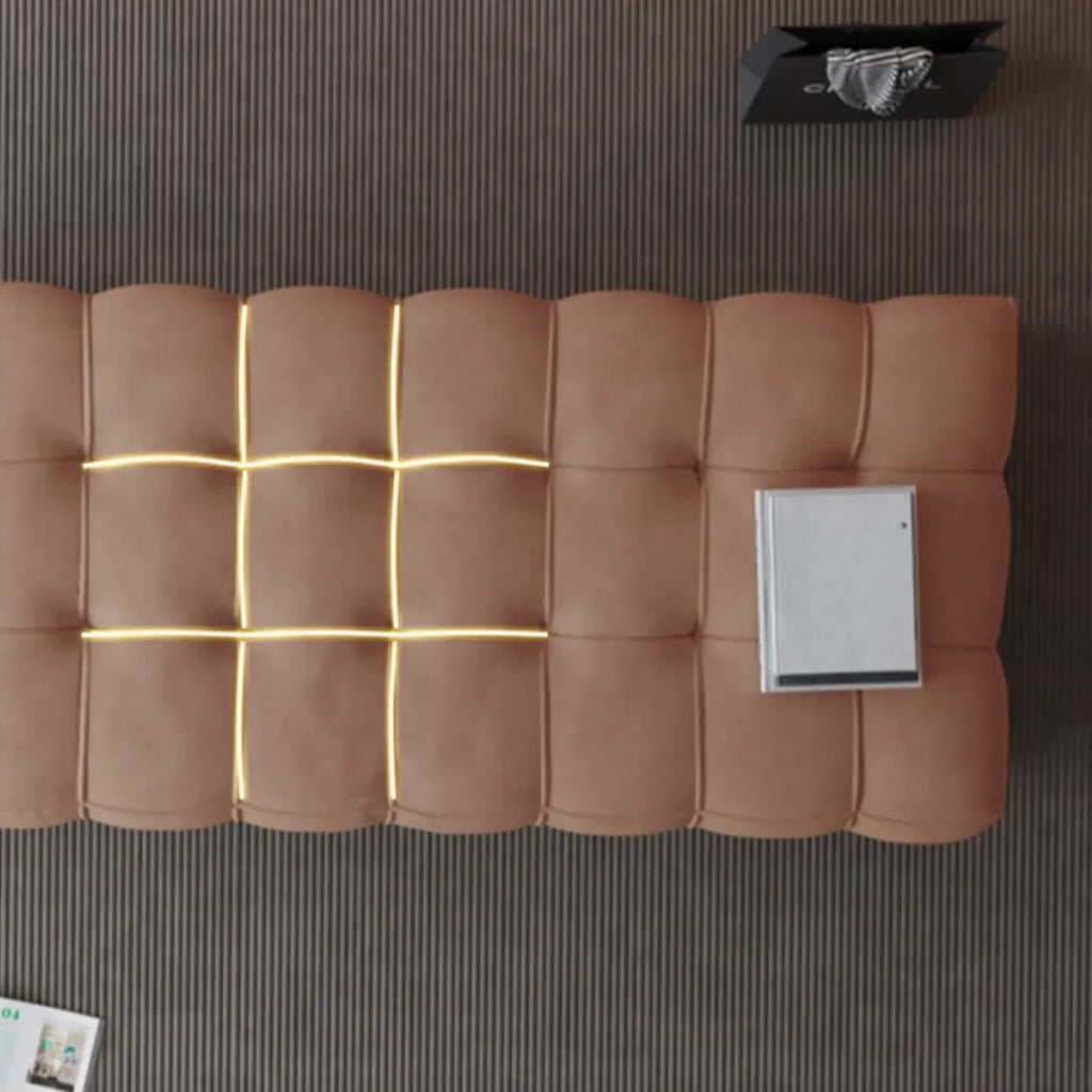 Banc de chambre long et rembourré gris clair contemporain