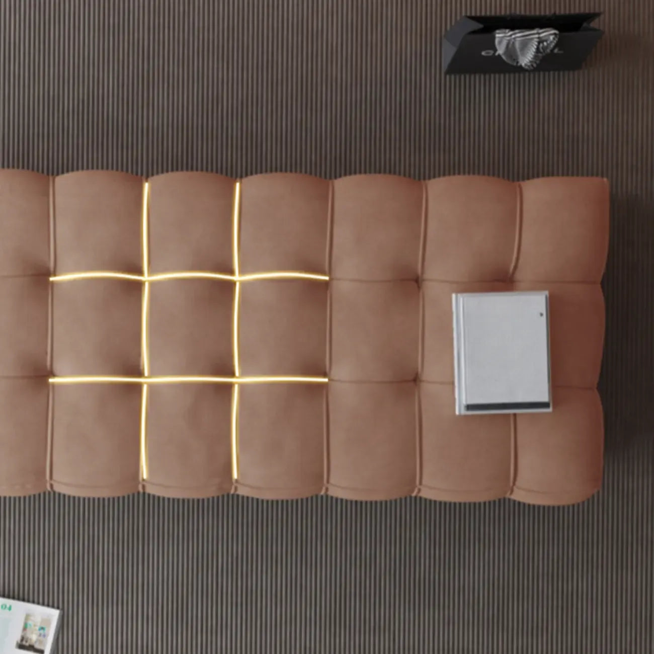 Banc de chambre long et rembourré gris clair contemporain