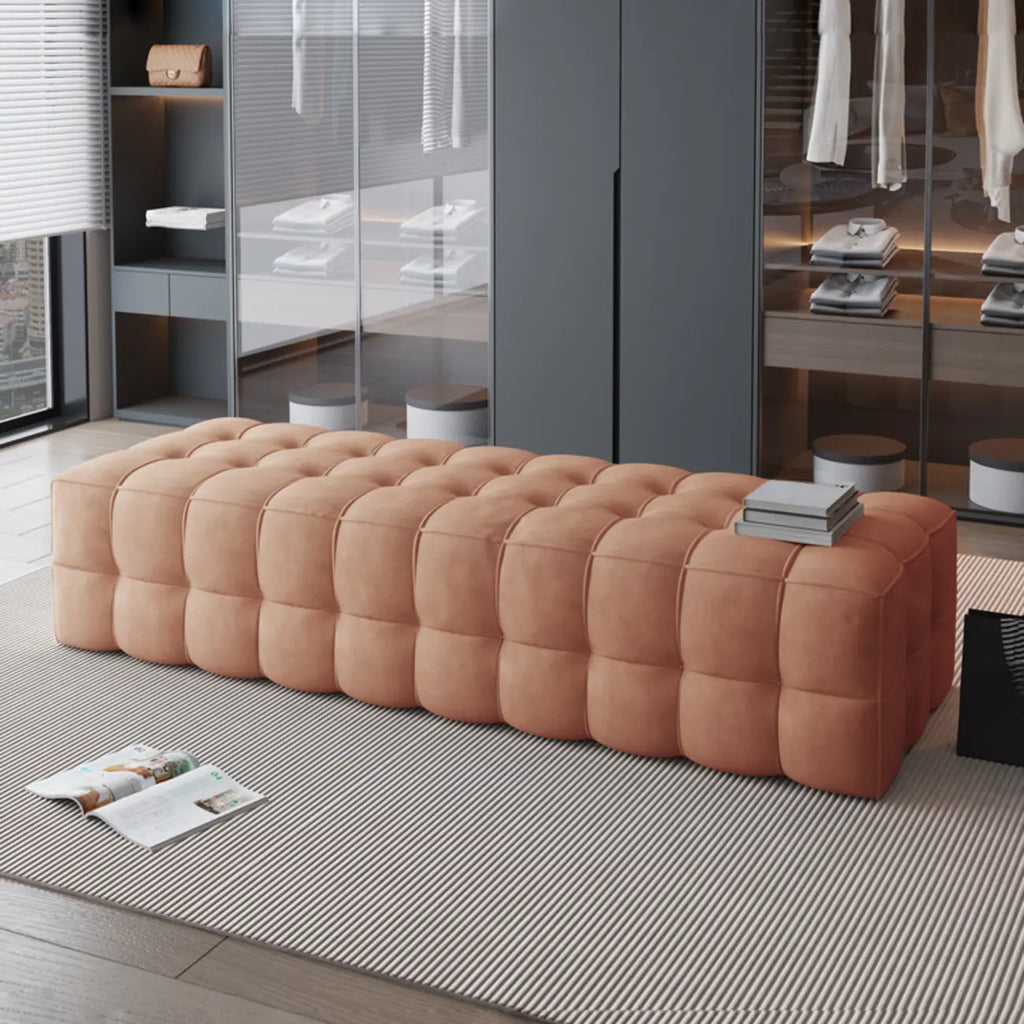 Banc de chambre long et rembourré gris clair contemporain