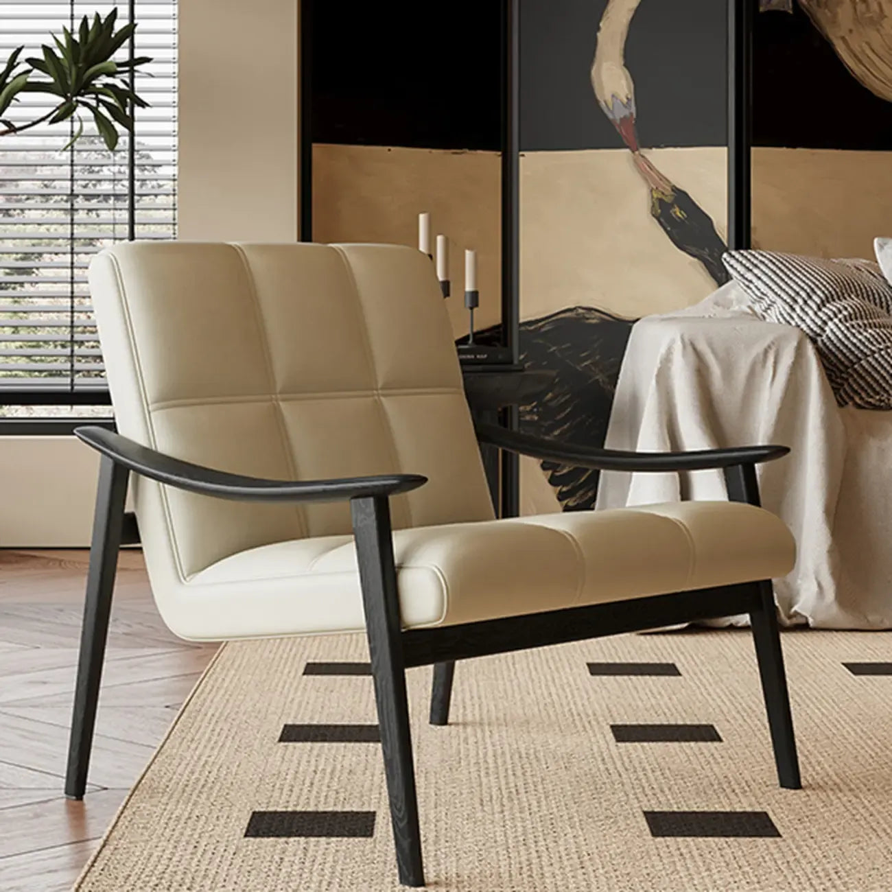 Fauteuil d'appoint élégant en cuir véritable/nappa à dossier mi-haut