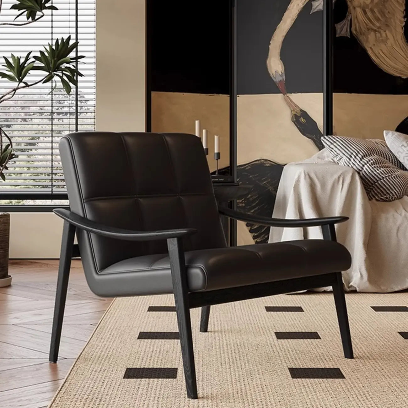 Fauteuil d'appoint élégant en cuir véritable/nappa à dossier mi-haut