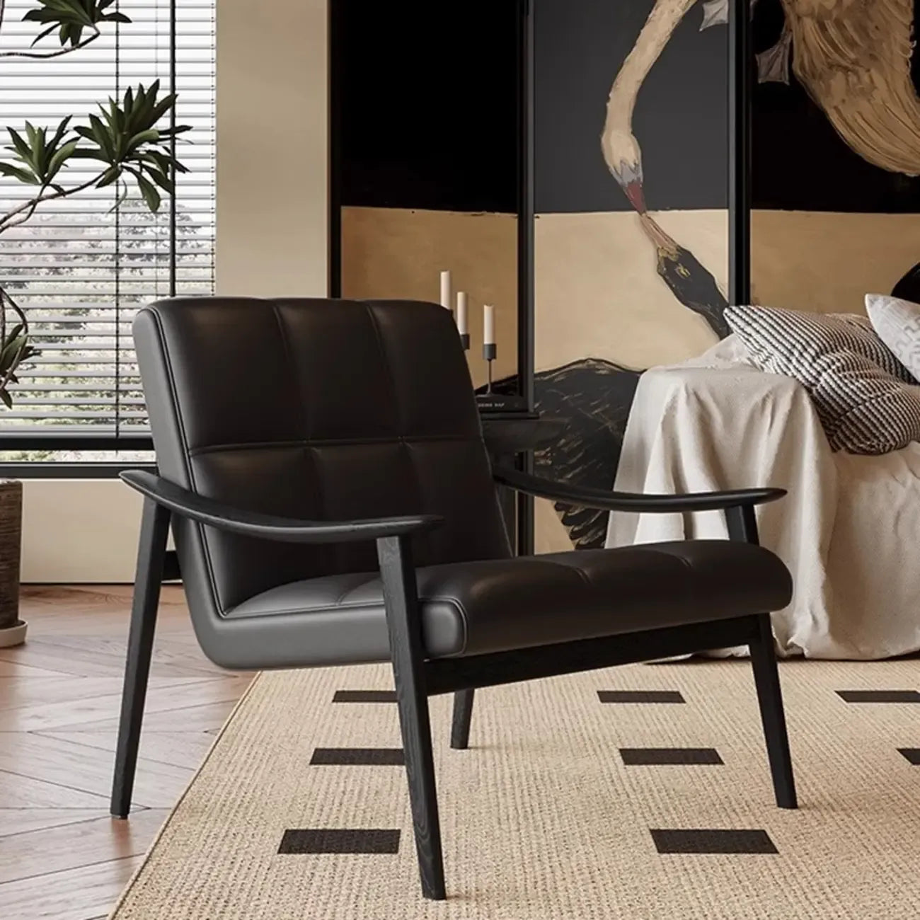 Fauteuil d'appoint élégant en cuir véritable/nappa à dossier mi-haut