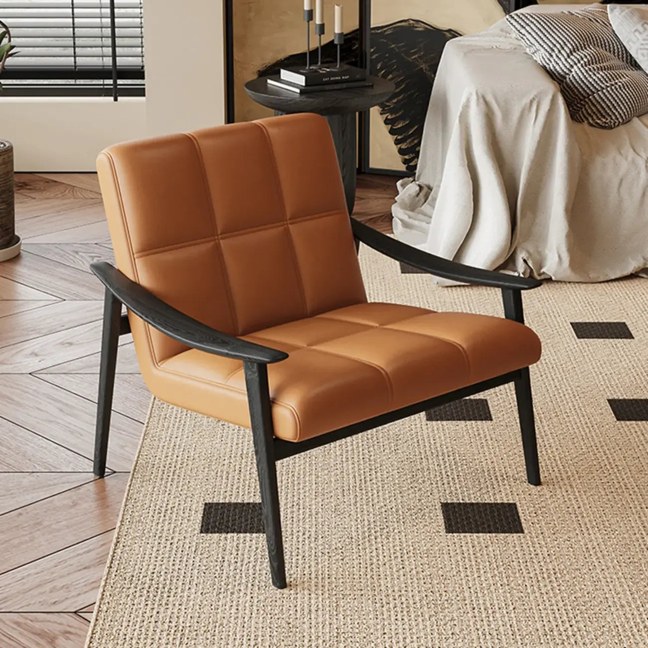 Fauteuil d'appoint élégant en cuir véritable/nappa à dossier mi-haut