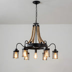 Lustre vintage industriel en métal et corde noire