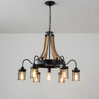 Lustre vintage industriel en métal et corde noire