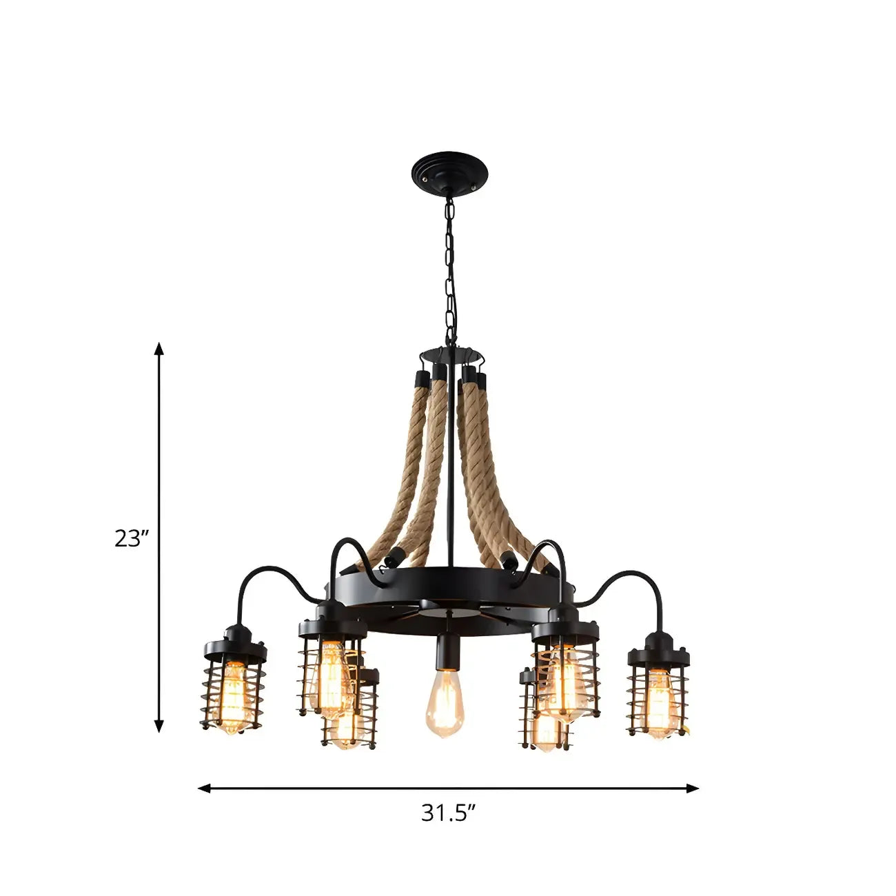 Lustre vintage industriel en métal et corde noire