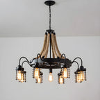 Lustre vintage industriel en métal et corde noire