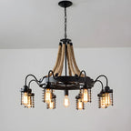 Lustre vintage industriel en métal et corde noire