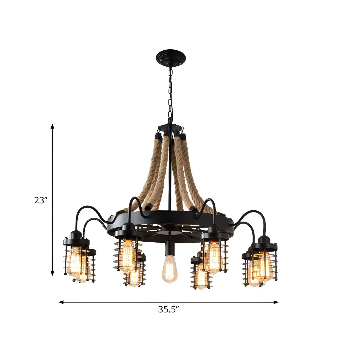 Lustre vintage industriel en métal et corde noire
