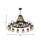 Lustre vintage industriel en métal et corde noire
