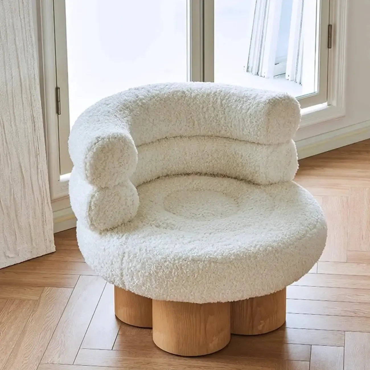 Fauteuil d'appoint contemporain blanc en sherpa, style tonneau, pour salon