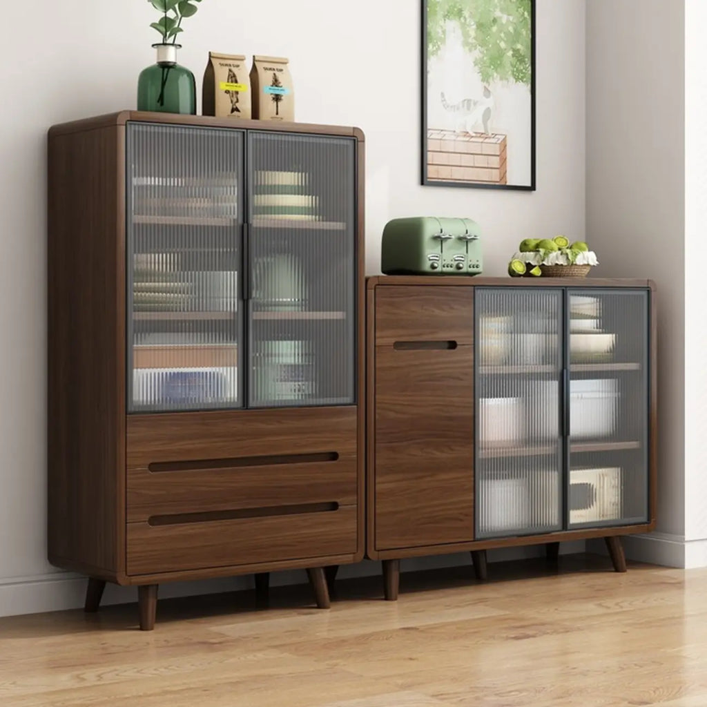 Credenza Moderna Stretta in Legno con Ante in Vetro