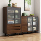 Credenza Moderna Stretta in Legno con Ante in Vetro