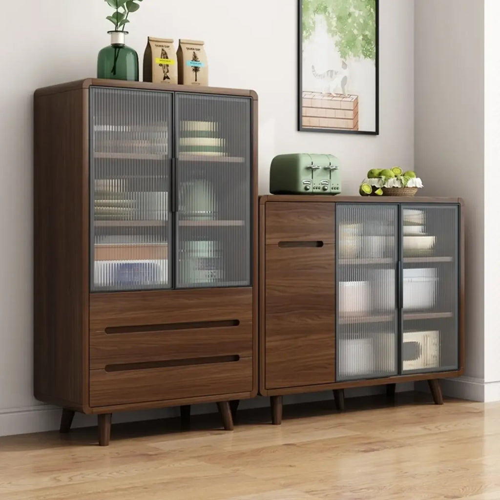 Credenza Moderna Stretta in Legno con Ante in Vetro