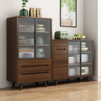 Credenza Moderna Stretta in Legno con Ante in Vetro