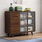 Credenza Moderna Stretta in Legno con Ante in Vetro
