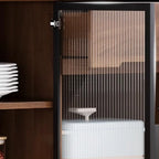 Credenza Moderna Stretta in Legno con Ante in Vetro