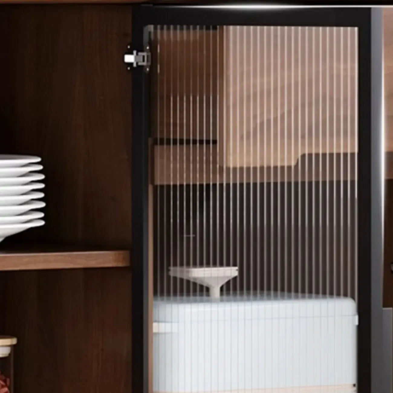 Credenza Moderna Stretta in Legno con Ante in Vetro