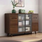 Credenza Moderna Stretta in Legno con Ante in Vetro