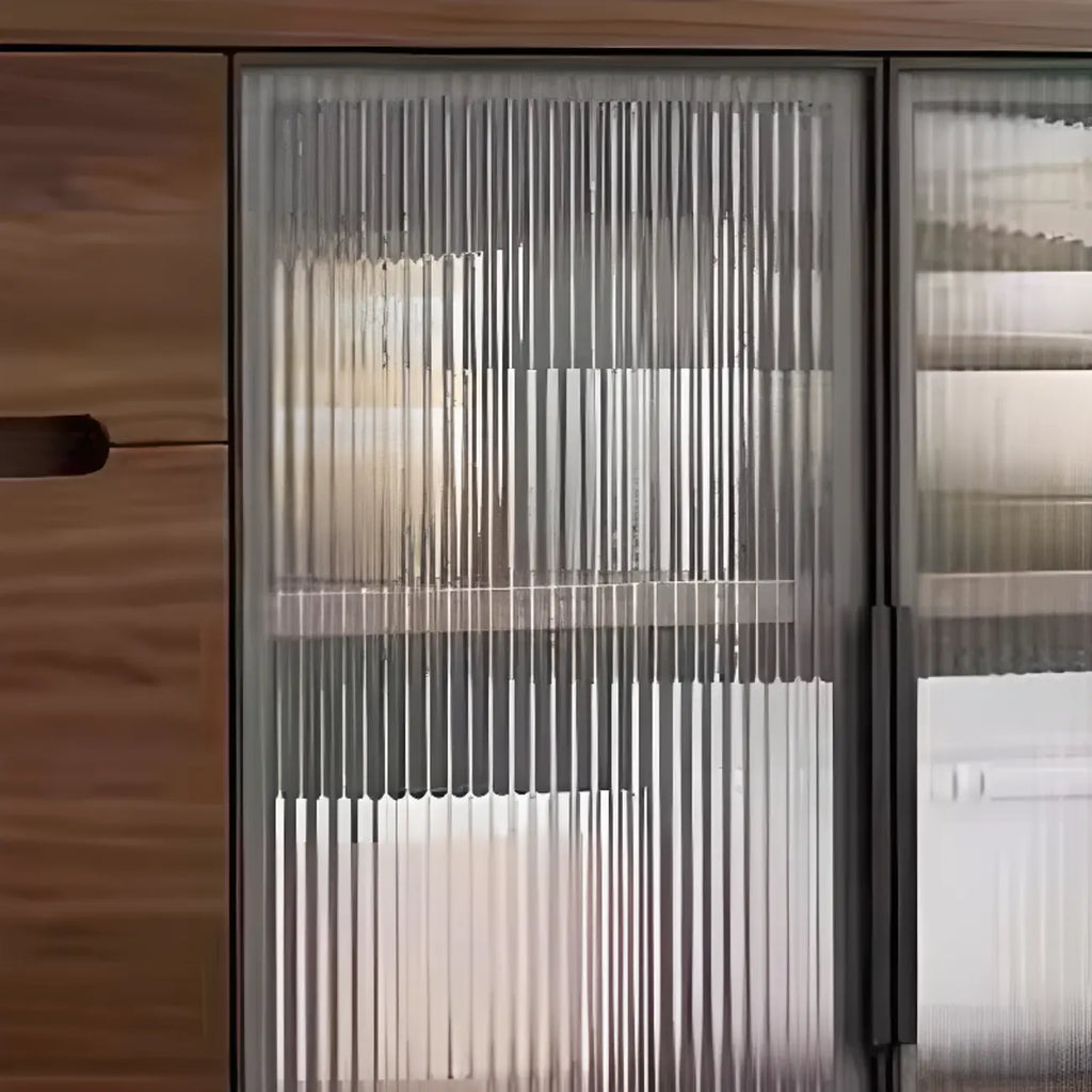 Credenza Moderna Stretta in Legno con Ante in Vetro