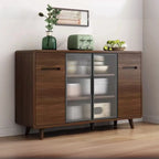 Credenza Moderna Stretta in Legno con Ante in Vetro