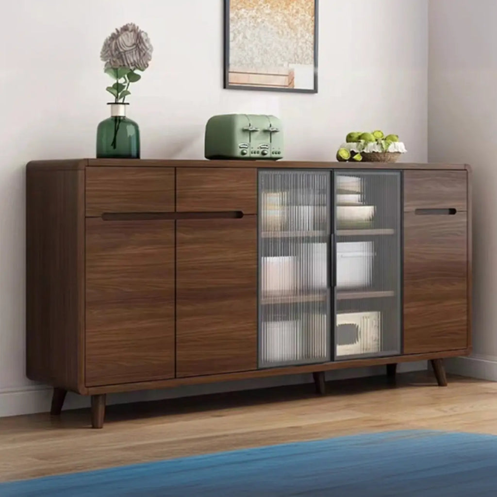 Credenza Moderna Stretta in Legno con Ante in Vetro
