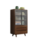 Credenza Moderna Stretta in Legno con Ante in Vetro